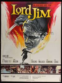 2b465 LORD JIM French 23x30 '65 artwork of crazed Peter O'Toole with knife!