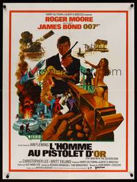 2b470 MAN WITH THE GOLDEN GUN French 24x32 '74 art of Roger Moore as James Bond by Robert McGinnis