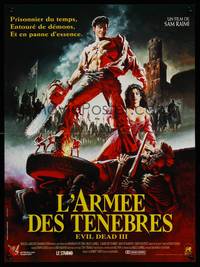 2b565 ARMY OF DARKNESS French 15x21 '93 Sam Raimi, great art of Bruce Campbell with chainsaw hand!