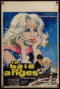 2b569 BAY OF THE ANGELS French 15x21 '63 Jacques Demy Gonzalez art of Jeanne Moreau & roulette!