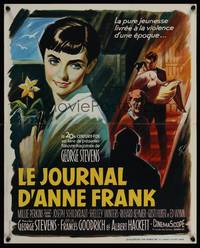 2b591 DIARY OF ANNE FRANK French 18x22 '59 great Grinsson art of Millie Perkins in title role!