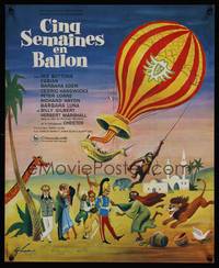 2b605 FIVE WEEKS IN A BALLOON French 17x21 '62 Jules Verne, great Grinsson artwork of cast!