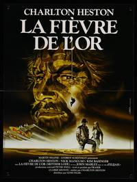 2b667 MOTHER LODE French 15x21 '82 Landi art of Charlton Heston in gold mining adventure!