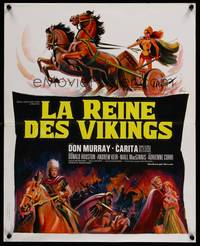 2b711 VIKING QUEEN French 15x21 '67 Don Murray, Grinsson art of Carita w/sword & chariot!