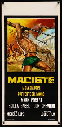 2b732 COLOSSUS OF THE ARENA Italian locandina R67 cool art of Mark Forest as Maciste with trident!