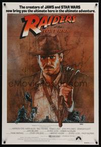 2c089 RAIDERS OF THE LOST ARK Aust 1sh '81 great art of adventurer Harrison Ford by Richard Amsel!