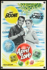 2c030 APRIL LOVE English double crown '57 image of Pat Boone & sexy Shirley Jones!