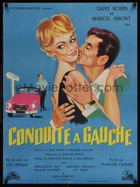 2c249 CONDUITE A GAUCHE French 23x31 '62 artwork of Dany Robin & Marcel Amont!