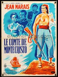 2c251 COUNT OF MONTE CRISTO French 23x31 '55 Jean Marais as Edmond Dantes, art by Cerutti!