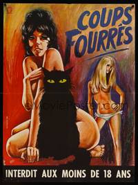 2c252 COUPS FOURRES French 23x32 '70s sexy Loris art of nearly nude women & cat!