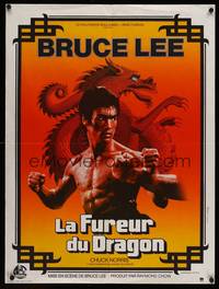 2c332 RETURN OF THE DRAGON French 23x32 '74 Bruce Lee classic, great close-up of Lee, Ferracci art