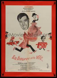 2c358 YOUR MONEY OR YOUR LIFE French 23x31 '66 wacky Siry artwork, Fernandel!