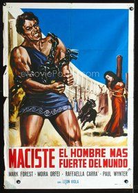 2c371 MACISTE LUOMO PIU FORTE DEL MONDO Italy/Span 1sh '61 great art of Mark Forest in chains!