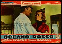 2c436 BLOOD ALLEY Italian photobusta '56 cool image of John Wayne & Lauren Bacall in China!
