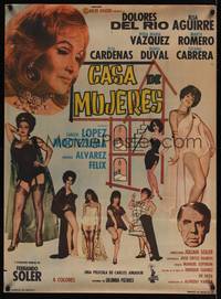 2c036 CASA DE MUJERES Mexican poster '66 Dolores del Rio, lots of photos of sexy girls!
