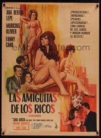 2c043 LAS AMIGUITAS DE LOS RICOS Mexican poster '67 artwork of sexy Ana Bertha Lepe!