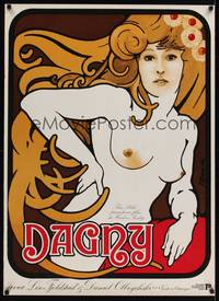 2c571 DAGNY French export Polish 27x38 '77 Haakon Sandoy directed, topless woman by Jakub Erol!