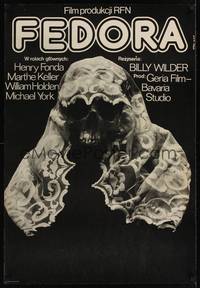 2c584 FEDORA Polish 26x38 '81 Billy Wilder directed, creepy Erol art of skull with shawl!