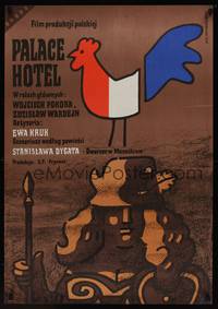 2c630 PALACE HOTEL Polish 27x38 '77 Jan Mlodozeniec art of red, white & blue rooster!