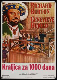 2c128 ANNE OF THE THOUSAND DAYS Yugoslavian '70 Bujold & Richard Burton, art of beheading!