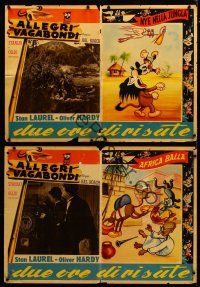2c494 WAY OUT WEST/UNKNOWN CARTOON 3 Italian photobustas '40s Laurel and Hardy, cool cartoon art!