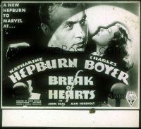 2d125 BREAK OF HEARTS glass slide '35 Charles Boyer, a new Katharine Hepburn to marvel at!