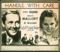 2d132 HANDLE WITH CARE glass slide '32 close up smiling portraits of James Dunn & Boots Mallory!