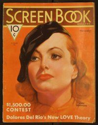 2d069 SCREEN BOOK magazine November 1935 art of Joan Crawford in cool hat by Gene Rex!