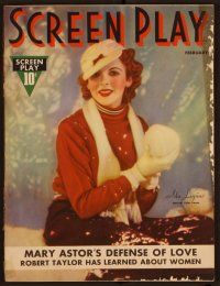 2d072 SCREEN PLAY magazine February 1937 Ida Lupino w/giant fake snowball by Edwin Bower Hesser!