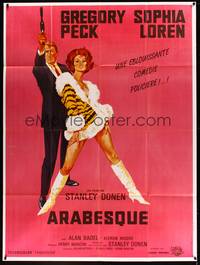 2e291 ARABESQUE French 1p R90s Gregory Peck, sexy Sophia Loren, ultra mod, ultra mystery!