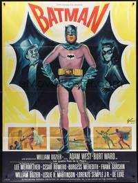 2e295 BATMAN French 1p '66 DC Comics, art of Adam West w/Penguin & Catwoman by Boris Grinsson!