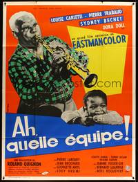 2e589 AH QUELLE EQUIPE French 1p '58 great close image of jazz man playing soprano saxophone!