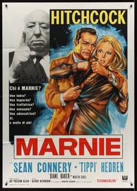 2e077 MARNIE Italian 1p R70s different art of Sean Connery & Tippi Hedren, Alfred Hitchcock shown!