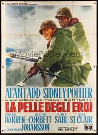 2e157 ALL THE YOUNG MEN Italian 2p '60 different art of Alan Ladd & Sidney Poitier by Capitani!
