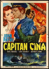 2e173 CAPTAIN CHINA Italian 2p R63 different art of John Payne & Gail Russell by Renato Casaro!