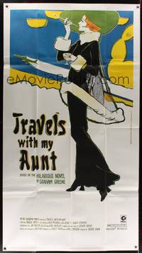 2f034 TRAVELS WITH MY AUNT 3sh '72 from Graham Greene's novel, cool Art Nouveau-style art!