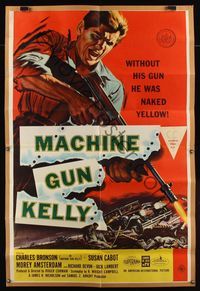 2f024 MACHINE GUN KELLY 40x60 '58 cool art of Charles Bronson, Roger Corman, AIP