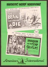 2f086 BRAIN THAT WOULDN'T DIE/STAR CREATURES pressbook '62 wacky sci-fi horror double-bill!