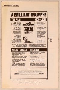 2f357 ONE FLEW OVER THE CUCKOO'S NEST pressbook '75 Jack Nicholson, Milos Forman classic!
