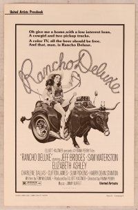 2f407 RANCHO DELUXE pressbook '75 John Alvin art of sexy cowgirl riding wacky bull car!