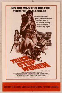 2f534 TRUCK STOP WOMEN pressbook '74 no rig was too big for sexy Claudia Jennings to handle!
