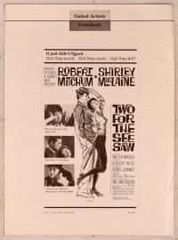 2f536 TWO FOR THE SEESAW pressbook '62 Robert Mitchum & sexy beatnik Shirley MacLaine!