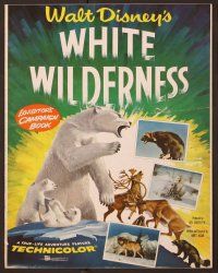2f555 WHITE WILDERNESS pressbook '58 Disney, art of polar bear & arctic animals on top of world!