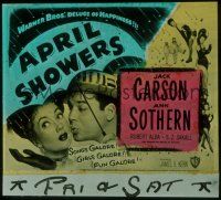 2g113 APRIL SHOWERS glass slide '48 art of Jack Carson & Ann Sothern under umbrella!