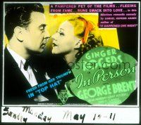 2g145 IN PERSON glass slide '35 great romantic close up of Ginger Rogers & George Brent!
