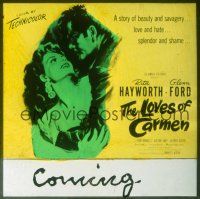 2g148 LOVES OF CARMEN glass slide '48 romantic close up art of sexy Rita Hayworth & Glenn Ford!