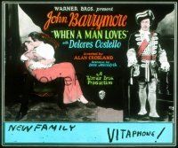 2g157 WHEN A MAN LOVES glass slide '27 art of John Barrymore, Dolores Costello & Warner Oland!