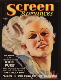 2g081 SCREEN ROMANCES magazine August 1934 best art of sexy Jean Harlow in The Girl From Missouri!