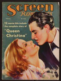 2g075 SCREEN ROMANCES magazine February 1934 art of Greta Garbo & John Gilbert by Morr Kusnet!