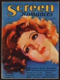2g074 SCREEN ROMANCES magazine January 1934 art of Clara Bow from Hoopla by Morr Kusnet!